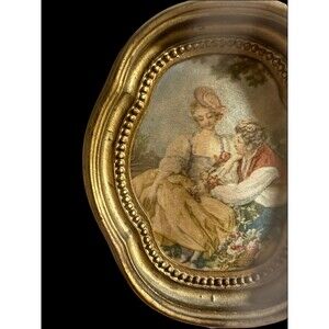 Mini French Vintage ‘Painting’ Print on Silk Antique Old Original Ornate Frame